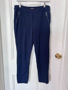 J. McLaughlin Navy Stretch Slim Ankle Pants 10 Zip Pocket Business Casual